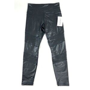 Athleta Inclination Moto Shimmer Tight Powervita 27" Black Womens Size M NWT
